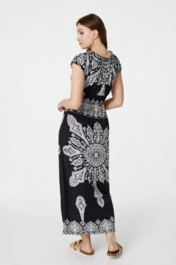 Mosaic Print Cap Sleeve Maxi Dress -Hallmark Style D37744PE MULTI BLACK 5