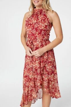 Floral Halter Neck Midi Dress -Hallmark Style D505157 MULTI RED 4
