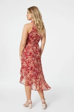 Floral Halter Neck Midi Dress -Hallmark Style D505157 MULTI RED 5