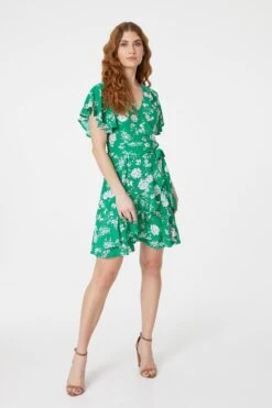 Floral Angel Sleeve Wrap Dress -Hallmark Style D505511 GREEN 1 9f64f773 3a50 43bb ac30 f762b40b52de