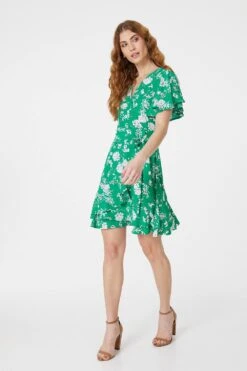 Floral Angel Sleeve Wrap Dress -Hallmark Style D505511 GREEN 2 0ed936a2 c530 4c8c 8c92 f291b2864188