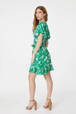 Floral Angel Sleeve Wrap Dress -Hallmark Style D505511 GREEN 6 d4617414 16c6 4358 b067 80764d8e74a7