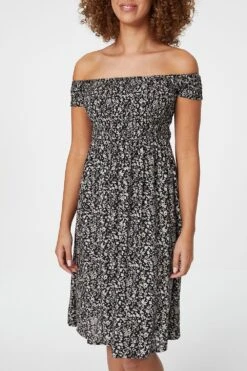 Ditsy Floral Off The Shoulder Dress -Hallmark Style D506755 BLACK 3