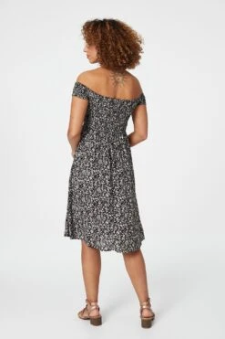 Ditsy Floral Off The Shoulder Dress -Hallmark Style D506755 BLACK 4