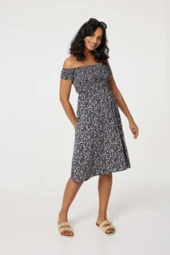 Ditsy Floral Off The Shoulder Dress -Hallmark Style D506755 NAVY 1