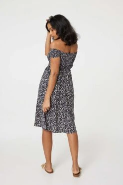 Ditsy Floral Off The Shoulder Dress -Hallmark Style D506755 NAVY 2