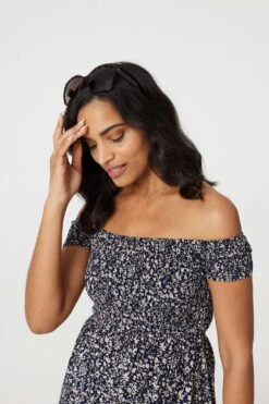 Ditsy Floral Off The Shoulder Dress -Hallmark Style D506755 NAVY 5