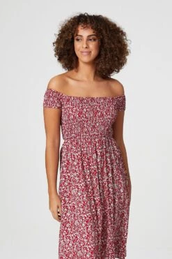Ditsy Floral Off The Shoulder Dress -Hallmark Style D506755 RED 1 11718cc7 88b9 4d39 9022 09794579aa97