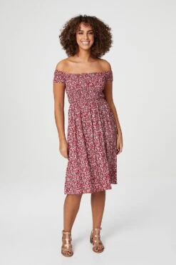 Ditsy Floral Off The Shoulder Dress -Hallmark Style D506755 RED 2