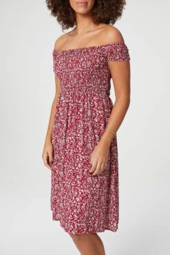 Ditsy Floral Off The Shoulder Dress -Hallmark Style D506755 RED 3
