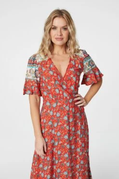 Paisley Print Wrap Maxi Dress -Hallmark Style D507178 MULTI RED 2