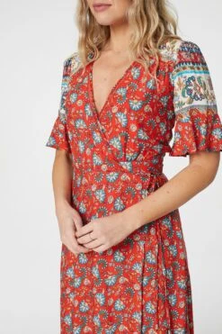 Paisley Print Wrap Maxi Dress -Hallmark Style D507178 MULTI RED 3