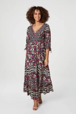 Vintage Floral 3/4 Sleeve Maxi Dress 18 Vintage Floral 3/4 Sleeve Maxi Dress -Hallmark Style D507183 MULTI NAVY 1