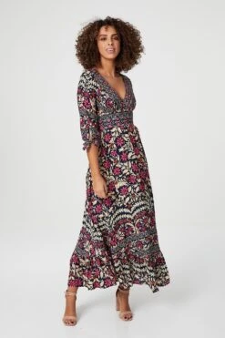 Vintage Floral 3/4 Sleeve Maxi Dress 13 Vintage Floral 3/4 Sleeve Maxi Dress -Hallmark Style D507183 MULTI NAVY 2
