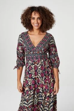 Vintage Floral 3/4 Sleeve Maxi Dress 14 Vintage Floral 3/4 Sleeve Maxi Dress -Hallmark Style D507183 MULTI NAVY 3