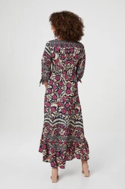 Vintage Floral 3/4 Sleeve Maxi Dress 15 Vintage Floral 3/4 Sleeve Maxi Dress -Hallmark Style D507183 MULTI NAVY 6
