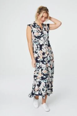 Floral Empire Waist Midi Dress -Hallmark Style D507342 NAVY 2
