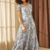 Floral V-Neck Button Front Maxi Dress -Hallmark Style D5079233