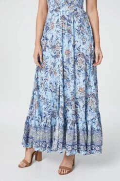 Floral V-Neck Button Front Maxi Dress -Hallmark Style D507923 BLUE 5