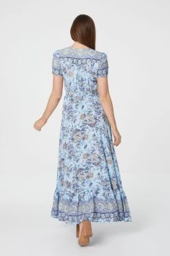 Floral V-Neck Button Front Maxi Dress -Hallmark Style D507923 BLUE 6