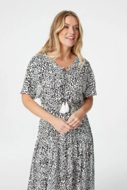 Animal Print Tie Front Maxi Dress 11 Animal Print Tie Front Maxi Dress -Hallmark Style D508129 MULTI BEIGE 3