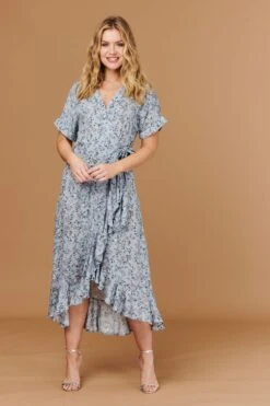 Ditsy Floral Short Sleeve Wrap Dress -Hallmark Style D508786 MULTI BLUE 1