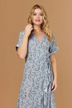 Ditsy Floral Short Sleeve Wrap Dress -Hallmark Style D508786 MULTI BLUE 4