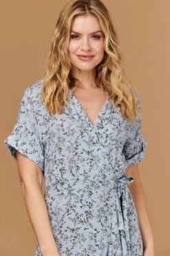 Ditsy Floral Short Sleeve Wrap Dress -Hallmark Style D508786 MULTI BLUE 5