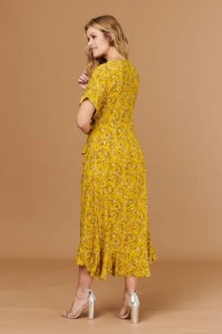 Ditsy Floral Short Sleeve Wrap Dress -Hallmark Style D508786 MUSTARD 4