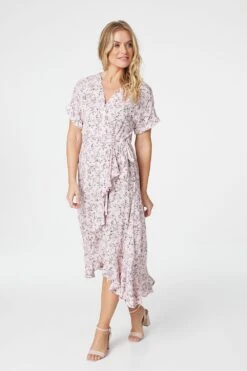 Ditsy Floral Short Sleeve Wrap Dress -Hallmark Style D508786 PINK 2