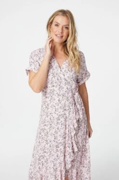 Ditsy Floral Short Sleeve Wrap Dress -Hallmark Style D508786 PINK 3