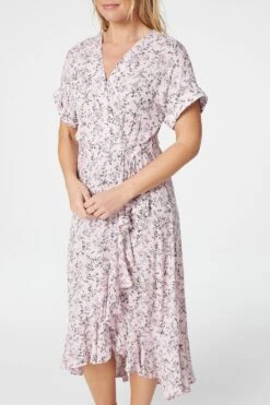 Ditsy Floral Short Sleeve Wrap Dress -Hallmark Style D508786 PINK 5