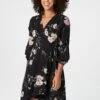 Floral Long Sleeve Wrap Dress -Hallmark Style D508850 MULTI BLACK 2