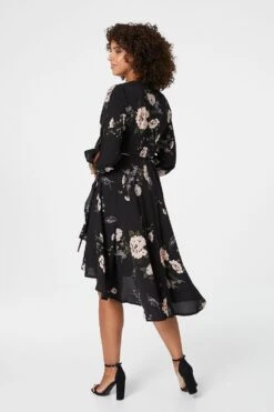 Floral Long Sleeve Wrap Dress -Hallmark Style D508850 MULTI BLACK 4