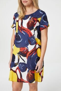 Floral Short Sleeve Shift Dress -Hallmark Style D508931 MULTI NAVY 3