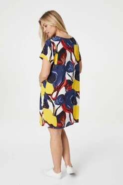 Floral Short Sleeve Shift Dress -Hallmark Style D508931 MULTI NAVY 4