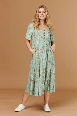 Floral Oversized Tiered Smock Dress -Hallmark Style D509213 SAGE 2