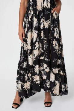 Floral Short Sleeve Tiered Maxi Dress -Hallmark Style D509761 MULTI BLACK 6