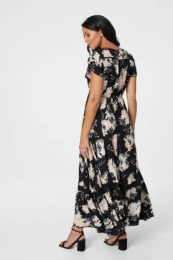 Floral Short Sleeve Tiered Maxi Dress -Hallmark Style D509761 MULTI BLACK 7
