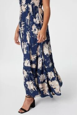 Floral Short Sleeve Tiered Maxi Dress -Hallmark Style D509761 MULTI NAVY