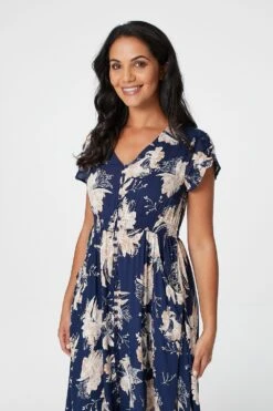 Floral Short Sleeve Tiered Maxi Dress -Hallmark Style D509761 MULTI NAVY 3