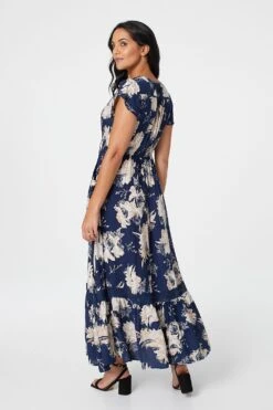 Floral Short Sleeve Tiered Maxi Dress -Hallmark Style D509761 MULTI NAVY 4