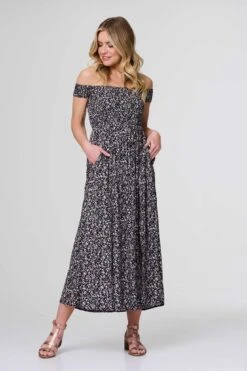 Ditsy Floral Bardot Smock Dress -Hallmark Style D509983 NAVY 2