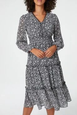 Ditsy Print Tiered Midi Dress -Hallmark Style D510367 MULTI BLACK 3