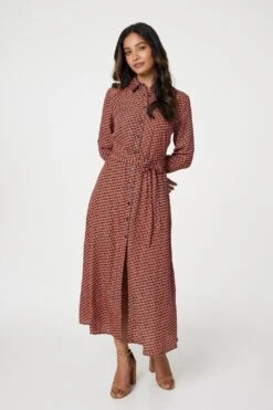 Printed Tie Waist Shirt Dress