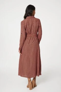 Printed Tie Waist Shirt Dress -Hallmark Style D510713 ORANGE 6