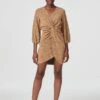 Twist Front 3/4 Sleeve Mini Dress -Hallmark Style D510719 GOLD 1