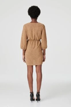 Twist Front 3/4 Sleeve Mini Dress -Hallmark Style D510719 GOLD 4