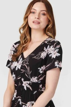 Floral Button Front Maxi Dress -Hallmark Style D511106 MULTI BLACK 4