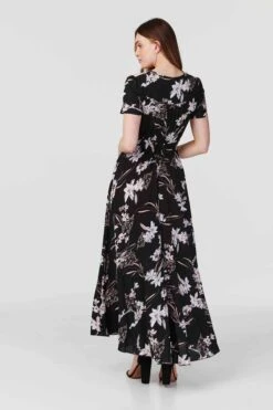 Floral Button Front Maxi Dress -Hallmark Style D511106 MULTI BLACK 5